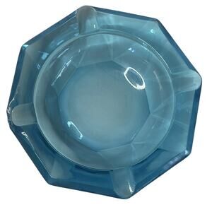 Vintage MCM Hazel Atlas Capri Aqua Blue Octagonal Glass Ashtray Classic Decor